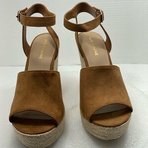 Sun Stone Fey Espadrille Platform Sandals, Cognac Women Size 9   Item#39